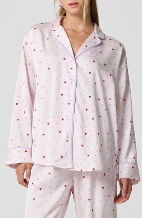 Florence By Mills Dream Satin Pajama Shirt in Multi Heart at Nordstrom, Size Xx-Small