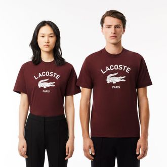 Lacoste Heren Lacoste Signiature Print Katoenen T-Shirt in rood kastanjebruin