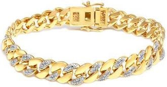 House of Brilliance 14K Gold Over Silver 3/8 Cttw Diamond Cuban Bracelet in Yellow Gold Over Silver at Nordstrom