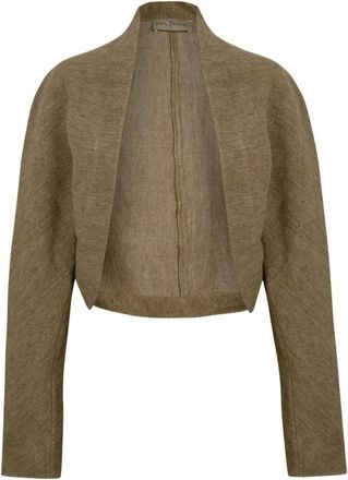 Cortana Kort Jacquard Jasje - Dames - Blazers - Groen - L - Linnen - Jassen