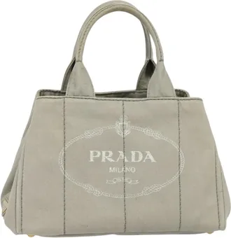 Prada Canapa Gray Canvas Tote Bag (Pre-Owned)