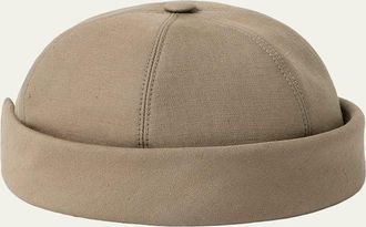 Loro Piana Mens Sasha Linen Beanie Hat with Leather Strap