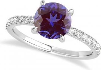 Allurez Round Alexandrite & Diamond Single Row Hidden Halo Engagement Ring 18k White Gold (1.25ct)