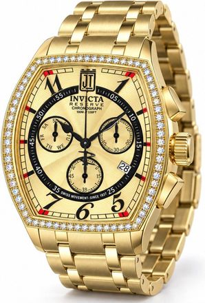 Invicta Jason Taylor 51302 Herenhorloge - Quartz Uurwerk - Roestvrij Staal met Gouden Wijzerplaat - 43 mm - Met 86 Diamanten