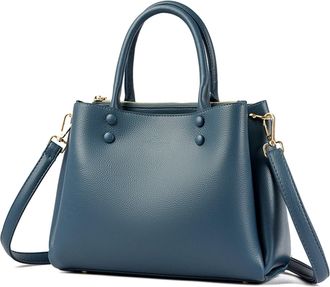 Generic Compatible For Retro Soft PU Leather Women Shoulder Underarm Bags Casual Solid Color Small Top-Handle Handbags Ladies(Blue)