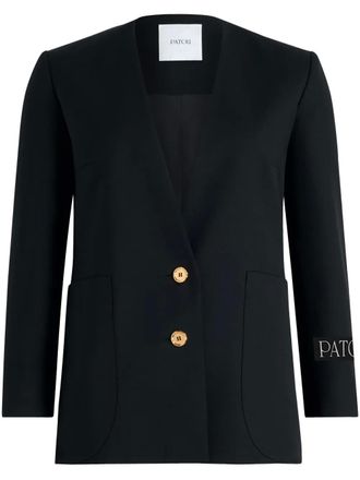 Patou collarless twill jacket - Black