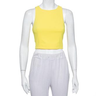 Alice & Olivia Alice + Olivia Yellow Crepe Lace Trim Detail Sleeveless Poppy Crop Top XS