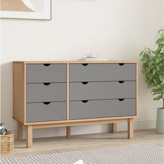 vidaXL Vidaxl - Cajonera Otta Madera Maciza Pino Marr&oacute;n Y Gris 111x43x73,5 Cm