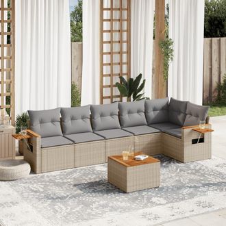 vidaXL Vidaxl - Set Sof&aacute;s De Jard&iacute;n 7 Piezas Y Cojines Rat&aacute;n Sint&eacute;tico Beige