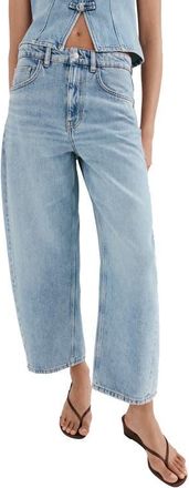 Mango Bimba Barrel Jeans in Medium Blue at Nordstrom, Size 10