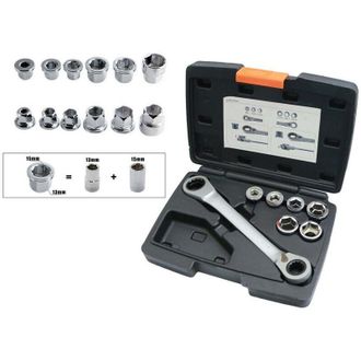 Trade Shop Trade Shop - Set 7 Chiave A Cricchetto Reversibile Esagonali 14-19mm 5 Innesti 6-19mm