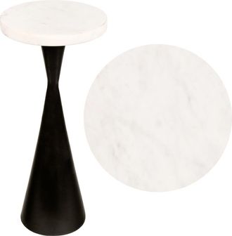 Jonathan Y Designs Ziggy 22 Contemporary Designer Metal Drink Table and Decorative End Table with White Marble Round Top and Cone Pedestal Base in Antique