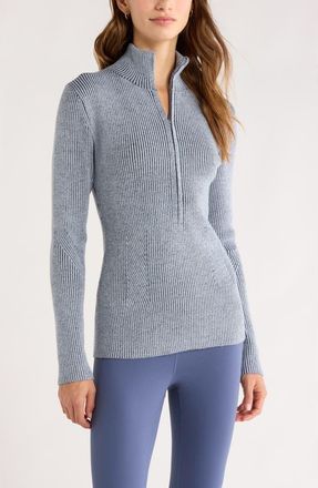 Zella Après Ski Half Zip Rib Sweater in Navy Sapphire at Nordstrom, Size X-Small