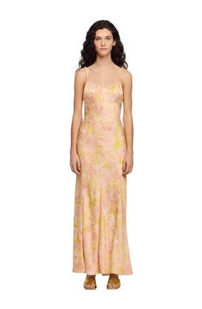Sandro Flower print maxi dress in Pink /Green at Nordstrom, Size 34 Eu