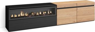 Skraut Home Skraut Home - Mueble Tv, Televisi&oacute;n, Muebles De Sal&oacute;n, Almacenaje, 200x45x35cm, Para Tv Hasta 80, Chimenea El&eacute;ctrica, Estilo Moderno, Roble Y Negro