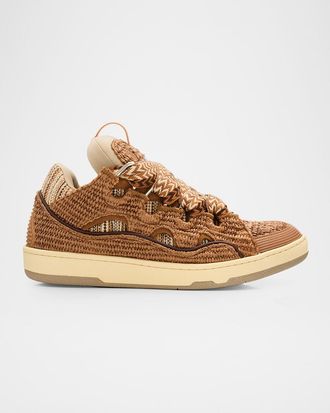 Lanvin Men & apos;s Faux-Raffia Curb Sneakers