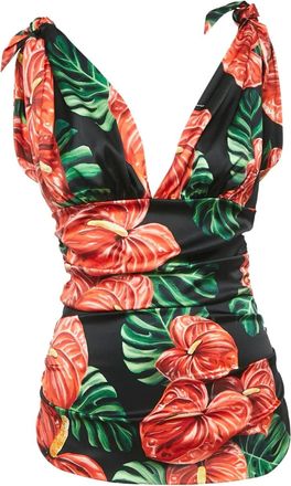 Dolce & Gabbana Top con ruches e stampa Anthurium - Nero