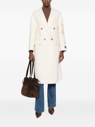 Ermanno Scervino Floral-Embroidered Wool Coat - Cream