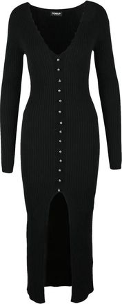 Dondup Long Ribbed Dress Buttons - Black
