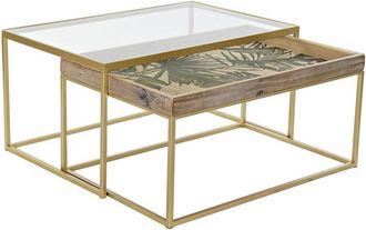 DKD Home Decor Juego De 2 Mesas Dkd Home Decor 90 X 60 X 45 Cm Cristal Natural Dorado Metal Madera Aluminio 8424001917303 S3033307 Dkd Home Dec