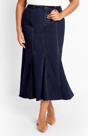 City Chic Laylo Denim Midi Skirt in Dark Wash at Nordstrom
