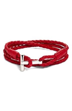 Tom Ford Mens Scoubidou Braided Leather Bracelet in Scarlet at Nordstrom, Size Medium