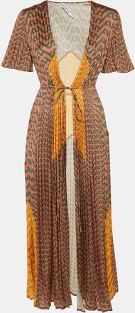 Self Portrait Multicolor Printed Plisse Front Tie Dress Jacket