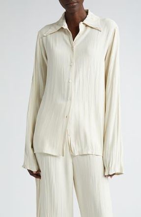 Bite Studios Maisie Pliss&eacute; Button-Up Shirt in Cream at Nordstrom Rack, Size 0 Us / 4 Uk