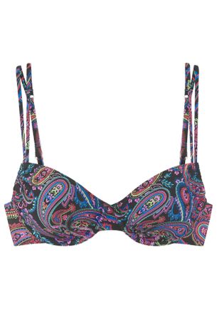Venice Beach B&uuml;gel-Bikini-Top VENICE BEACH Paislee, Damen, Gr. 36, Cup E, schwarz (schwarz bedruckt), Recycling-Polyamid, Paisleymuster, bedruckt, Bikini-Oberteile