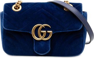 Gucci 2016-2025 Small GG Marmont Matelasse Velvet shoulder bag - women - Velvet - One Size - Blue