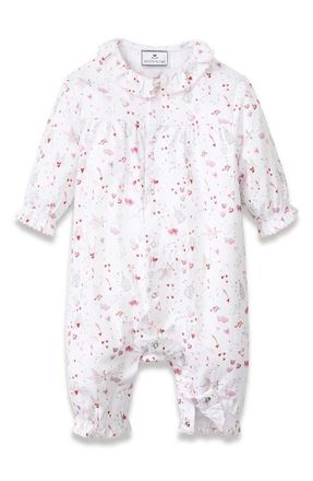 Petite Plume Madeline Twill Romper in White at Nordstrom, Size 18-24M