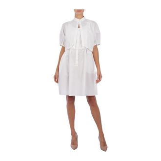 Emporio Armani Innovatieve Gelaagde Jurk met Elastische Taille - Dames - Korte kleedjes - Wit - L - Katoen - Kleedjes