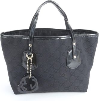 Gucci Black Leather Canvas Handbag Tote Bag (Pre-Owned)