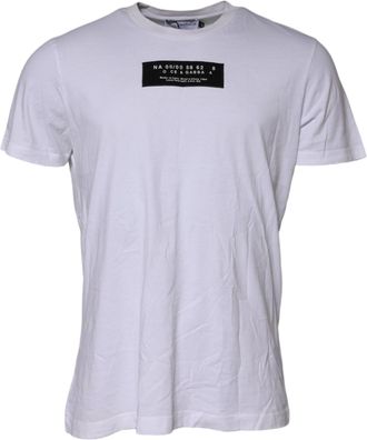 Dolce & Gabbana White Cotton Logo Patch Crew Neck Mens T-shirt (Pre-Owned)