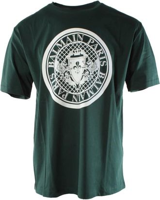 Balmain Bedrukt katoenen T-shirt - Heren - T-shirts - Groen - M - Katoen - Tops