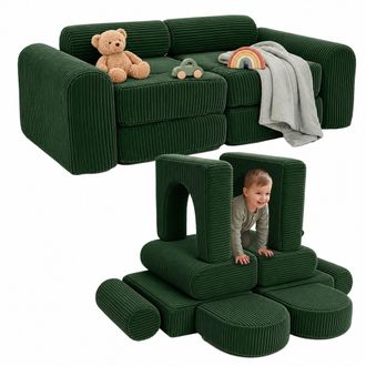 Relaxdays Relaxdays Divano Gioco Modulare, 10 Pz, Blocchi Morbidi, Sofa Per Bambini, 32x108x50 Cm, Verde