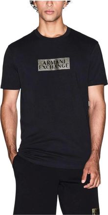 A|X Armani Exchange Tops, Heren, Zwart, M, Katoen, T-shirt van katoen met ronde hals en korte mouwen