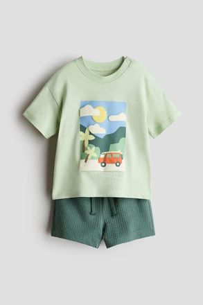 H&M 2-piece cotton jersey set in Light Green/car at Nordstrom, Size 18M