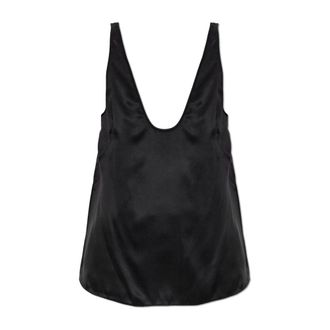 Tom Ford Tops, Dames, Zwart, 3Xs, Satijn, Peach-feel Zijde Satijn Lage Hals Tanktop
