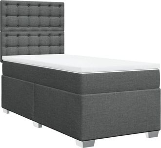 vidaXL Cama Box Spring Con Colch&oacute;n Tela Gris Oscuro 90x200 Cm Vidaxl