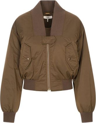 Chlo&eacute; Bruine Bomberjack met Wolaccenten - Dames - Bomber jackets - Bruin - S - Wol - Jassen