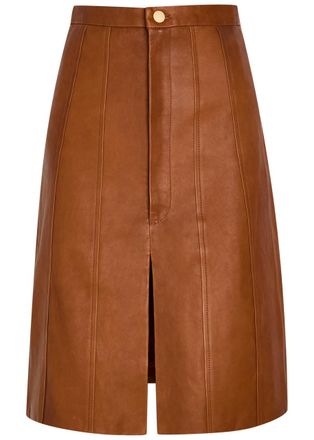 Skiim Alexandra Corset-effect Leather Knee-length Skirt - Brown - 34 (UK6 / XS)
