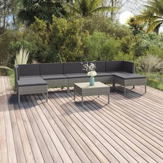 vidaXL Set De Muebles De Jard&iacute;n 8 Pzas Y Cojines Rat&aacute;n Sint&eacute;tico Gris Vidaxl