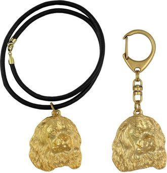 OEM Cavalier King Charles Spaniel - Llavero Y Collar Con Perro En Caja, Producto Ba&ntilde;ado En Oro De Alta Calidad, Marca Art-dog