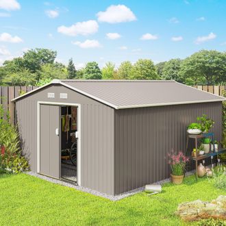 OUTSUNNY Outdoor Garden Storage Shed w/2 Doors Galvanised Metal in Light Grey