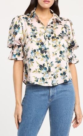 Cinq &agrave; Sept Trailing Iris Fiona Floral Button-Up Top in Rosy Cloud Multi at Nordstrom, Size Xx-Small