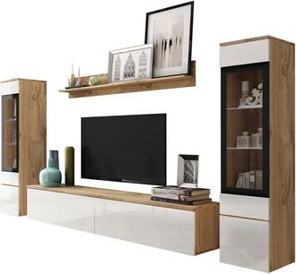 Mirjan24 Mobilier1 - Conjunto De Sal&oacute;n Sarasota 126, Roble Wotan + Blanco Brillante