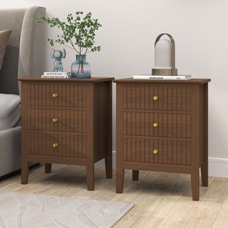 Melody Maison Pair Of 3 Drawer Bedside Tables - Hales Dark Wood Range in Dark Brown
