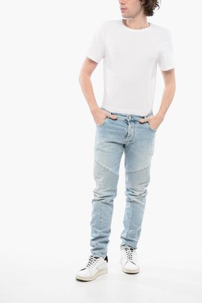 Balmain Jeans Biker Tapered Fit con Lavaggio Chiaro 16cm Balmain