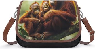 Generic Orangutans Family on Tree Crossbody Bags for Women Fashion Leather Shoulder Handbags With Adjustable Strap